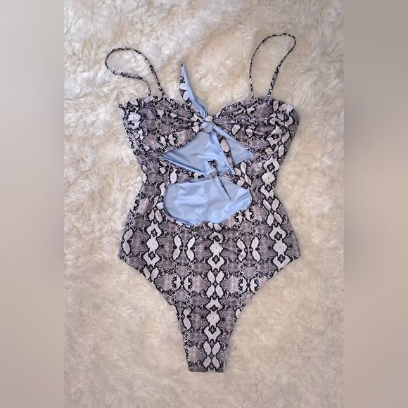 Yellow.. Other - Elegant Snake Print One Piece Swimsuit with Light Blue Detail